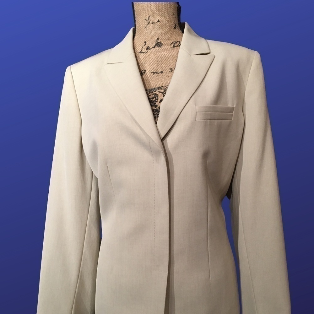 𝅺ANNE KLEIN Tapered/Fitted Career Blazer Jacket, BEIGE, Women’s Size 14
